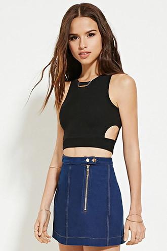 Forever21 Women's  Black Side-cutout Crop Top