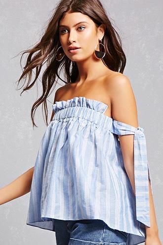 Forever21 Tie-sleeve Chambray Top