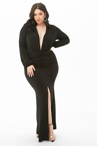 Forever21 Plus Size Plunging Ruched Maxi Dress