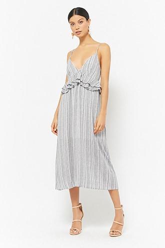 Forever21 Striped & Dotted Ruffle Midi Dress