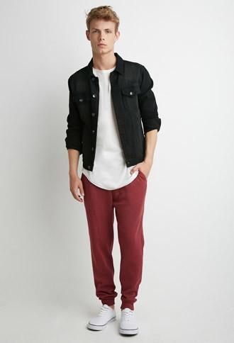 21 Men Drawstring Heathered Sweatpants (burgundy)