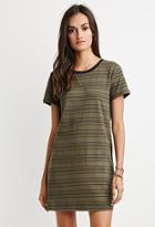 Forever21 Women's  Cutout-back Striped T-shirt Dress (olive/black)