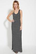 Forever21 Women's  Black & Cream Striped High-slit Maxi Dress