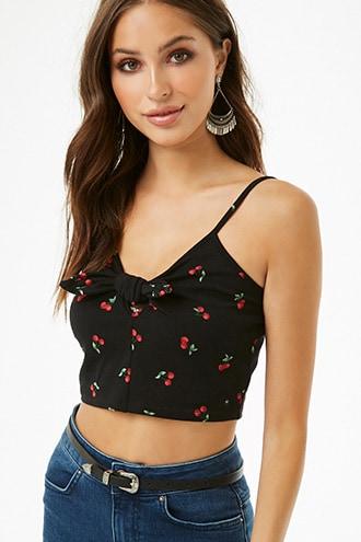 Forever21 Cherry Print Knotted Crop Cami
