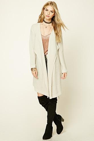 Forever21 Women's  Tan Purl Knit Drape Cardigan