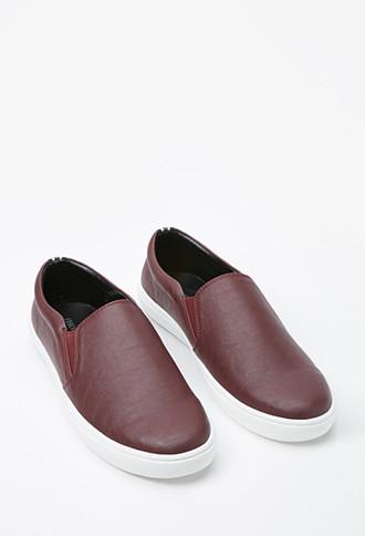 21 Men Men's  Faux Leather Slip-ons (burgundy)