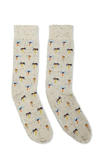 Forever21 Men Richer Poorer Island Print Crew Socks