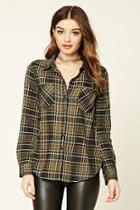 Forever21 Women's  Olive Tartan Plaid Shirt