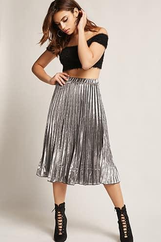 Forever21 Pleated Metallic Midi Skirt