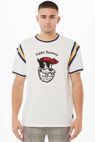 Forever21 Pete Striped-trim Graphic Knit Ringer Tee