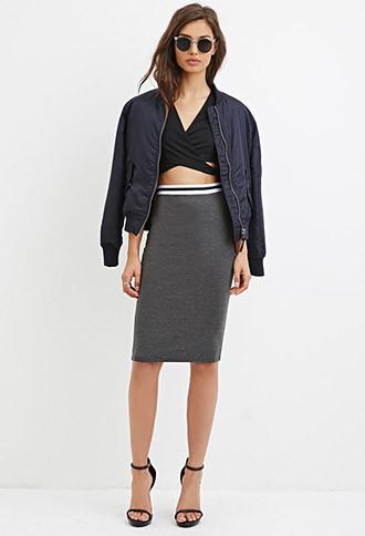 Forever21 Women's  Charcoal & White Varsity-striped Pencil Skirt