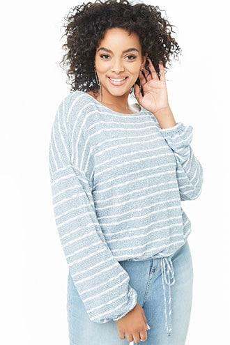 Forever21 Plus Size Striped Peasant Sleeve Top
