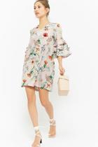 Forever21 Checkered Floral Ruffle-sleeve Dress