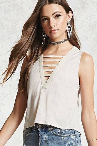 Forever21 Slub Knit Caged Tank Top