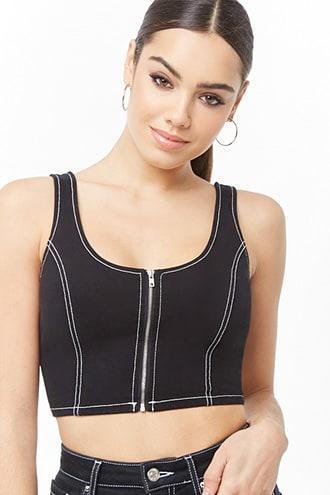 Forever21 Topstitched Zip-front Crop Top
