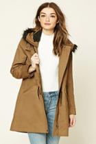 Forever21 Women's  Coffee Faux Fur Hooded Parka