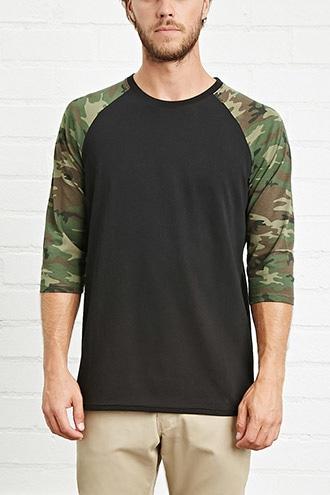 21 Men Men's  Camo Print Raglan Tee