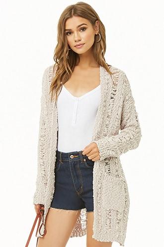 Forever21 Woven Heart Longline Open-knit Cardigan