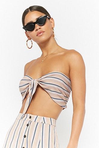 Forever21 Striped Tie-front Bandeau Top