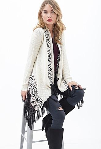 Forever21 Contemporary Southwestern-patterned Tassel Cardigan