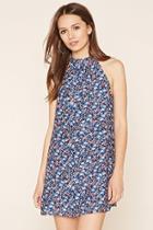 Forever21 Women's  Navy & Peach Floral Print A-line Dress