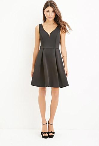 Forever21 V-notch Fit & Flare Pleated Dress