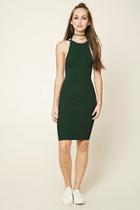 Forever21 Women's  Hunter Green Open-back Mini Dress