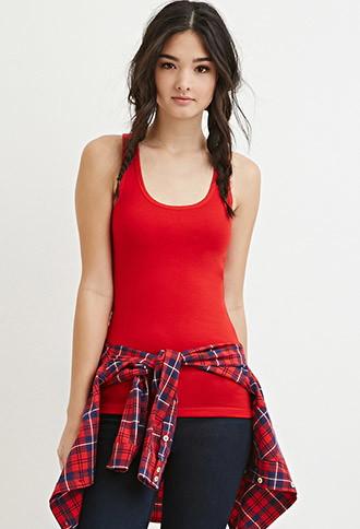 Forever21 Women's Red Classic Ribbed Racerback Tank