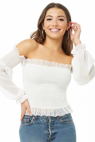 Forever21 Smocked Ruffled Off-the-shoulder Top