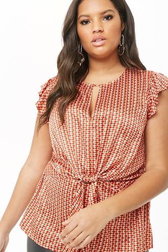 Forever21 Plus Size Tie-front Geo Print Top
