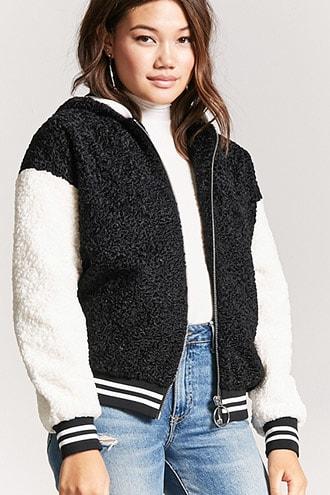 Forever21 Contrast Faux Shearling Jacket
