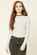 Forever21 Women's  Heather Grey Ribbed Knit Tee