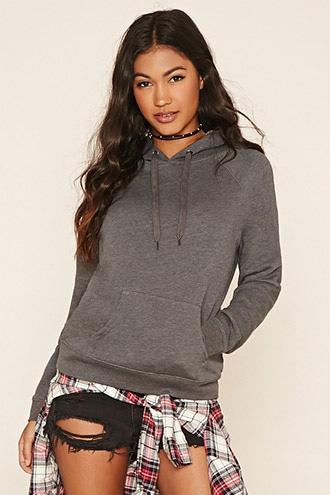 Forever21 Women's  Charcoal Raglan Pullover Hoodie