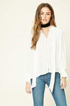 Forever21 Women's  Boxy Tie-neck Shirt