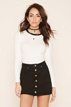 Forever21 Women's  Cream & Black Ribbed Knit Sweater Top