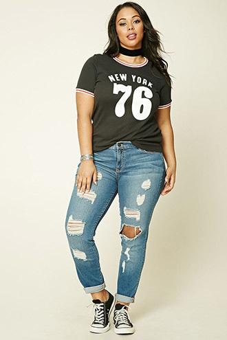 Forever21 Plus Women's  Denim Dirty Wash Plus Size Distressed Jeans