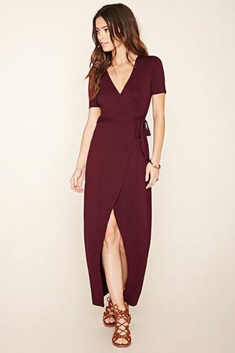 Forever21 Women's  Berry Wrap Front Maxi Dress