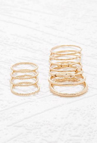 Forever21 Etched And Beaded Midi Ring Set (gold)