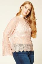 Forever21 Plus Women's  Dusty Pink Plus Size Lace Bell-sleeve Top