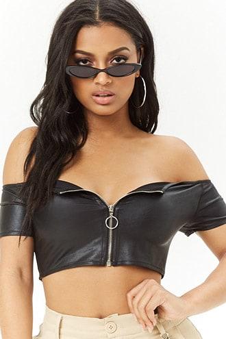 Forever21 Pull-ring Off-the-shoulder Crop Top