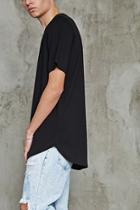21 Men Men's  Black Longline Dolphin-hem Tee