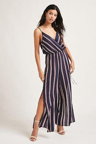 Forever21 Striped Surplice Jumpsuit