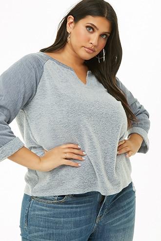 Forever21 Plus Size Fleece Split-neck Raglan Top