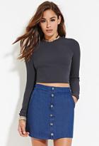 Forever21 Women's  Dark Grey Ribbed Knit Crop Top