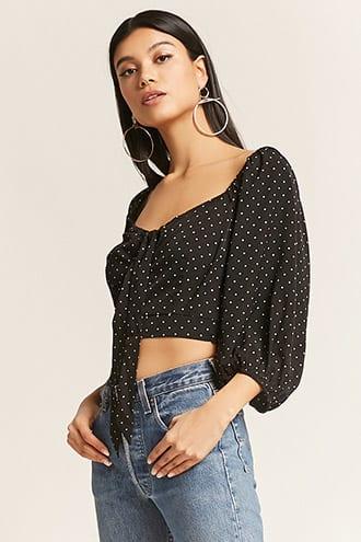 Forever21 Polka Dot Puff-sleeve Top