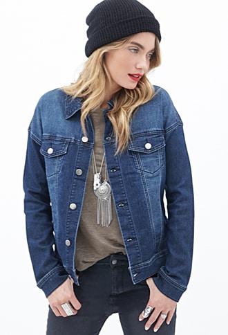 Forever21 Stretchy Button-front Denim Jacket