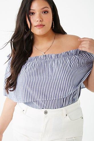 Forever21 Plus Size Striped Overlay Top