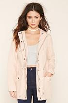 Forever21 Women's  Light Pink Canvas Drawstring Parka