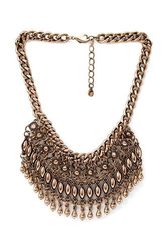 Forever21 Tribal-inspired Fringe Necklace Antic Gold One Size