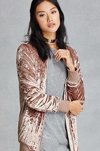 Forever21 Women's  Twelve Crushed Velvet Bomber